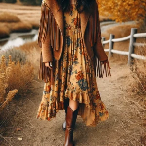 Boho Vibes Flowy Dress and Fringe Jacket