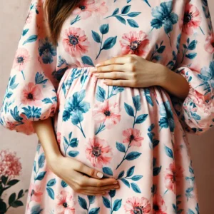 Floral Print Dress with Pink and Blue Flowers