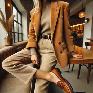 Trendy Touch Corduroy Blazer and High-Waisted Pants