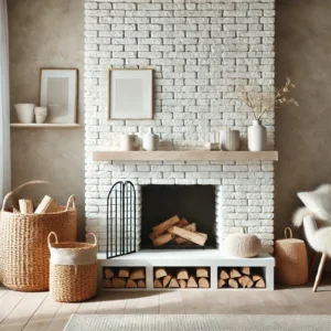 Whitewashed Brick Fireplace