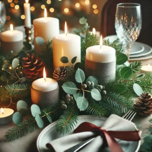 Enchanting Table Setting with Candles and Fresh Greens