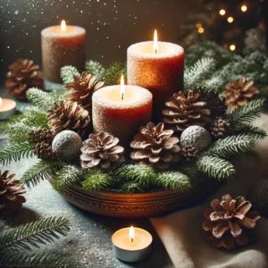 Simple Candle and Pinecone Arrangement