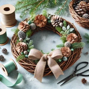 Winter Wreaths with Ribbon and Pinecones