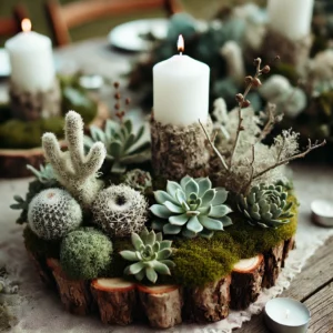 Moss and Wood Centerpieces